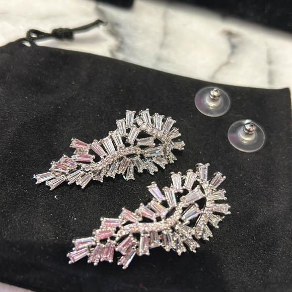 Cubic Zirconia Paisley Baguettes Earrings-Boutique - Picture 7 of 9